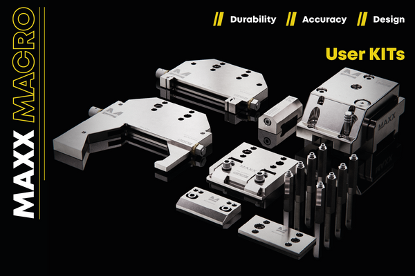 Mechanical components with 'Maxx Macro' branding on a black background